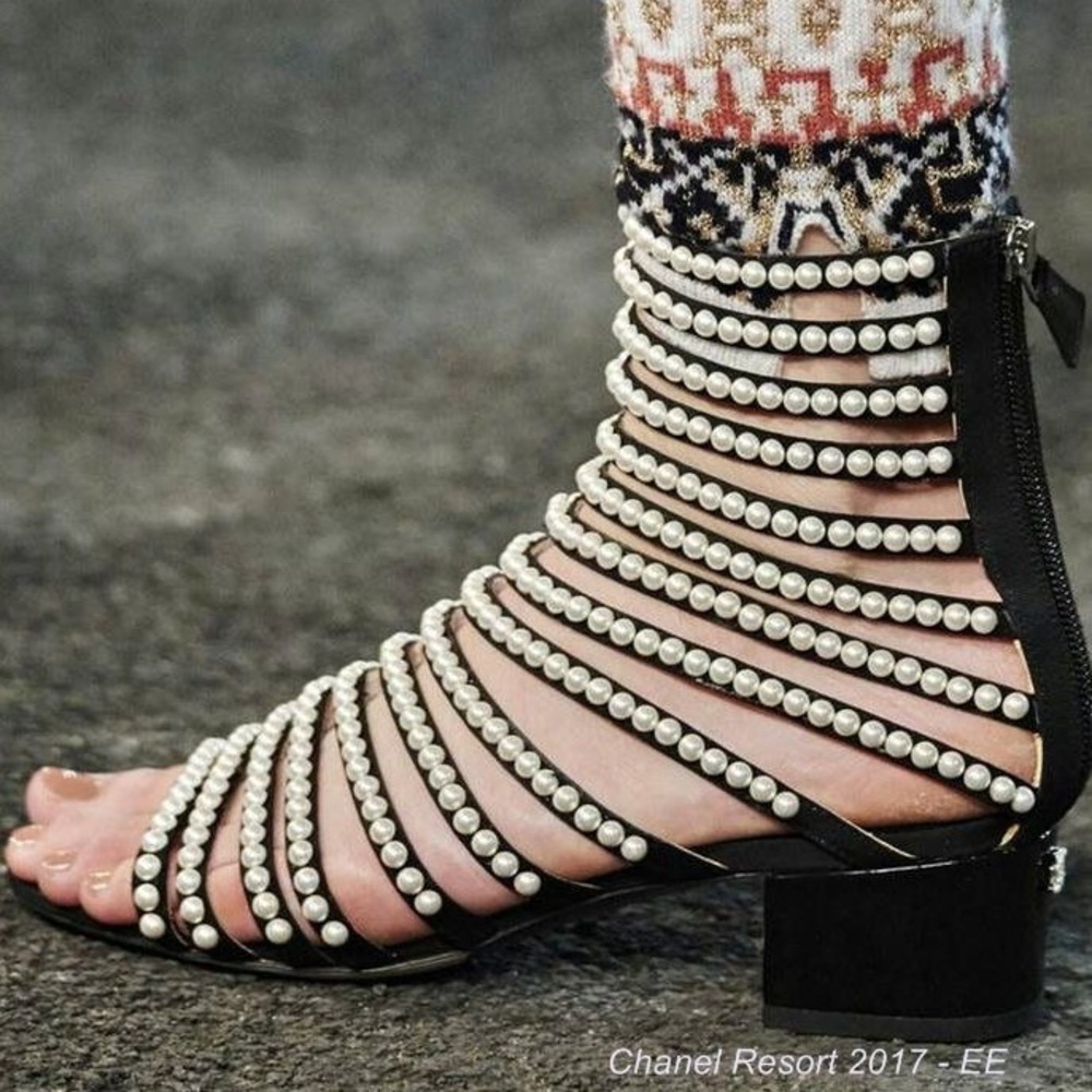 Chanel Pearl Strappy Sandal Booties